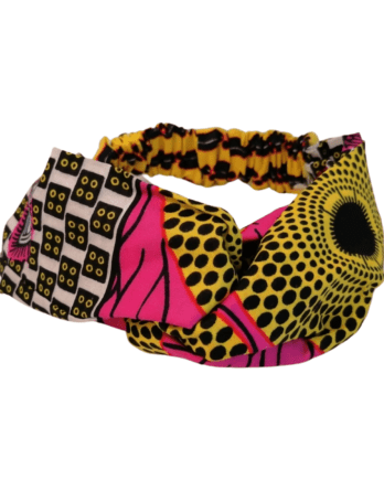 Bandeau africain en tissu wax jaune rose