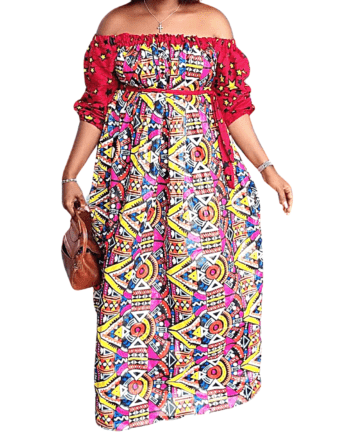 Tenue africaine rose avec motifs en tissu wax