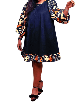 Robe africaine traditionnelle noire en tissu wax